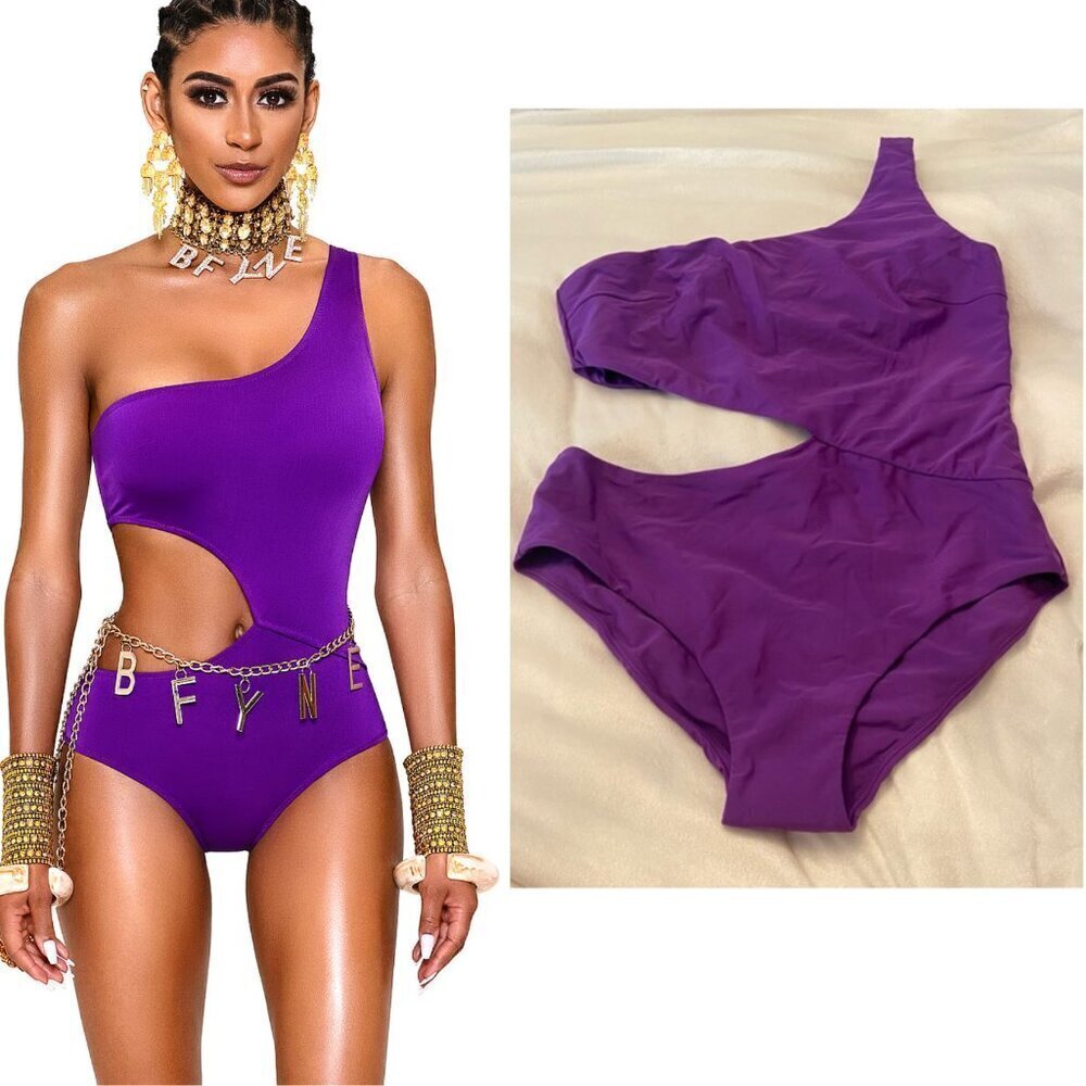 New! Bfyne Kysre Purple One Shoulder Cutout One-Piece Swimsuit NWOT 3495